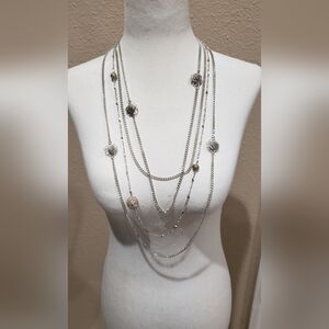 Multi-Layer Silver Floral Station Necklace